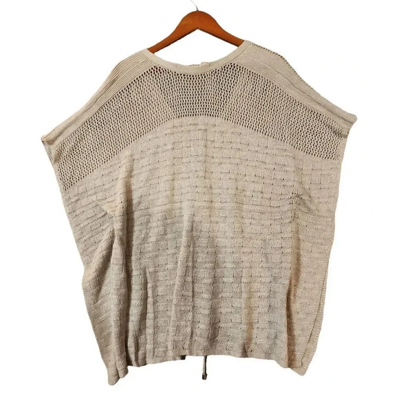 New Rachel Roy Ivory Linen Tie Waist Oversized V-Neck Knit Poncho Top Size M - Picture 2 of 7